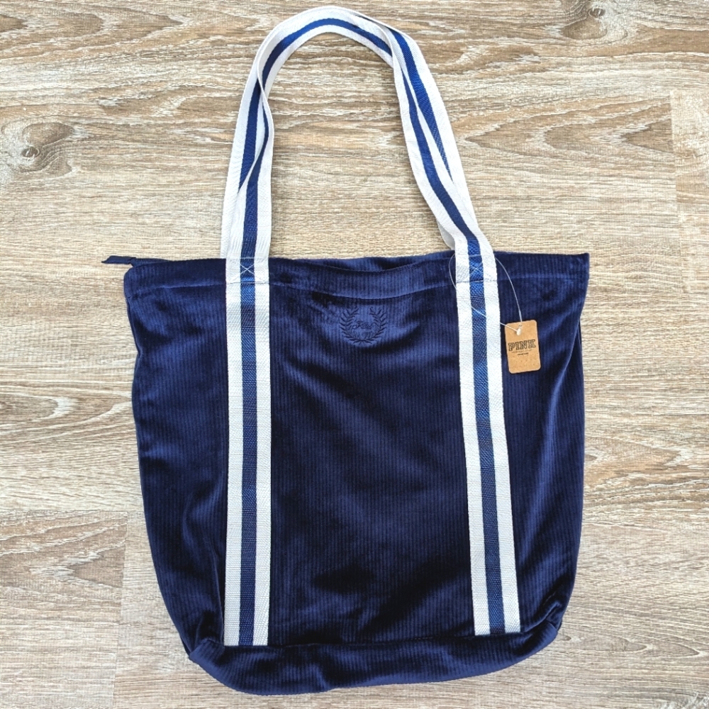 NWT Victoria's Secret PINK Ribbed Velour Blue Tote Bag